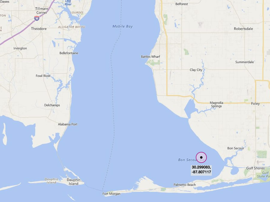 Bayou Cour Reef - South Mobile Bay reef fishing area located towards the Southern end of the bay a good ways South of Weeks Bay. This reef has recently been enhanced with 36,558 cubic yards (47,156 tons) of gabion stone (2014-2016) by AMRD (Alabama Marine Resources Division).