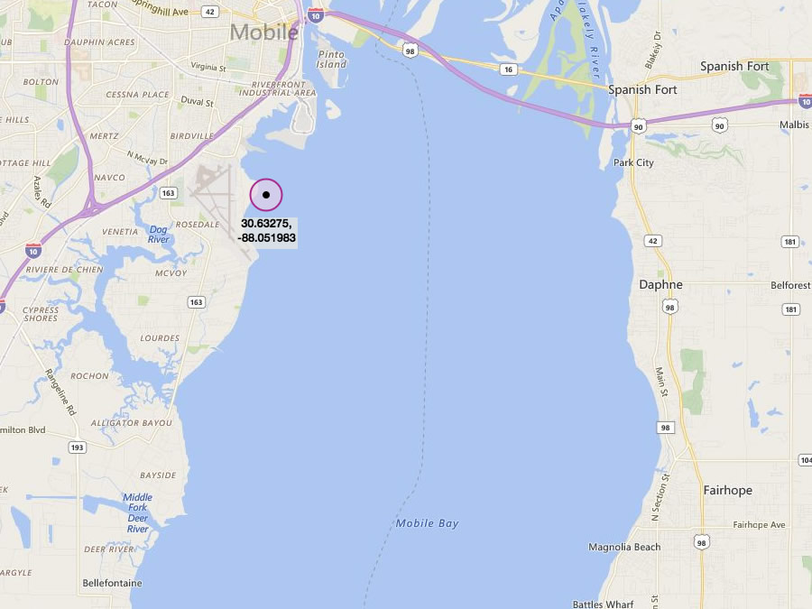 Brookley Hole Reef - Fishing reef in Mobile Bay located at the Northwestern top of the bay.